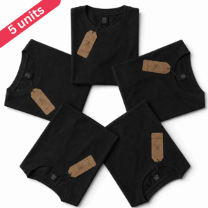 5 units Black t-shirt 180 GSM 100% cotton short sleeve crew neck